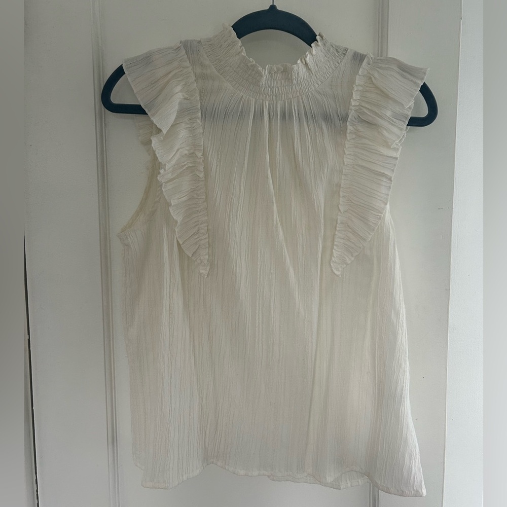 THML White Ruffle Sleeveless Blouse
